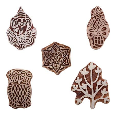 Set of 5 Piece New Mix Wooden Printing Blocks